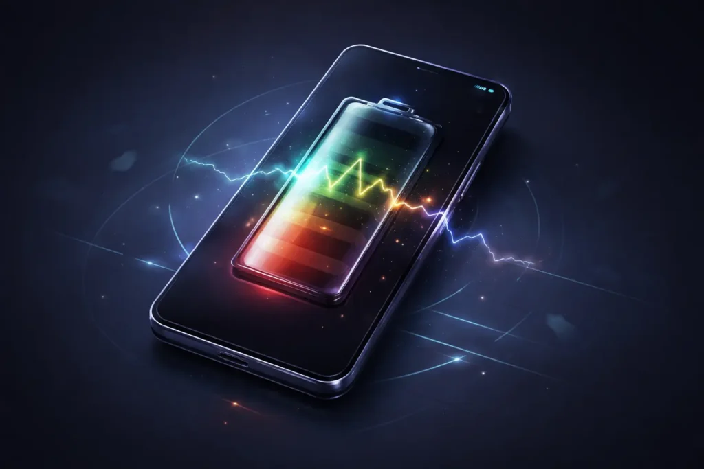 Smartphone battery showing unstable power levels and sudden charge drop at low percentage