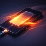 Smartphone charging with noticeable heat buildup around the battery