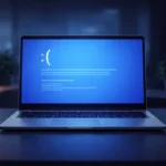 Windows blue screen error showing stop code on laptop display