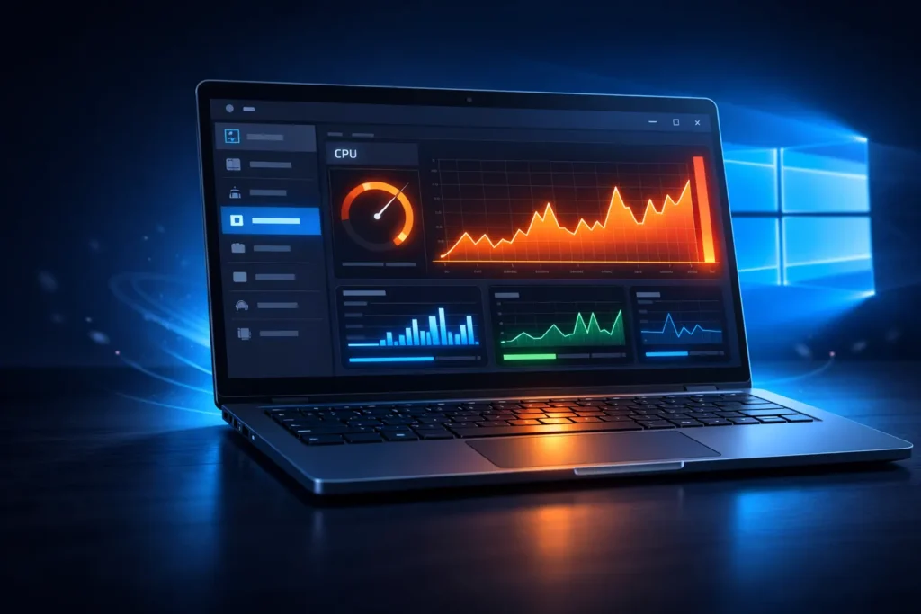 Windows high CPU usage at idle shown in Task Manager with background processes consuming CPU